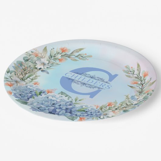 Monogramm-Papierplatte Pappteller (Schrägansicht)