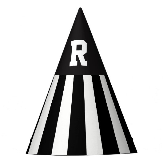 Monogramm-Party für Schwarz-Weiß-Streifen Partyhütchen (Vorderseite)