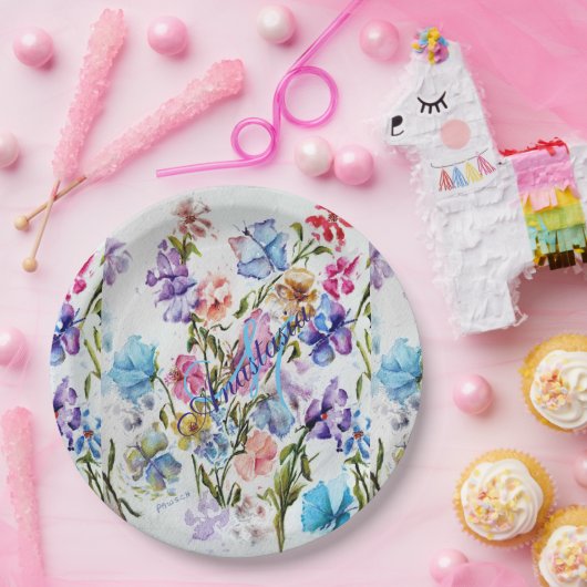 MONOGRAMM-PARTY FÜR WALDBLUME UND SCHALTFLÄDEN PAPPTELLER (Party)