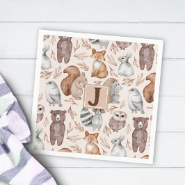 Monogramm-Party für Whimsical Woodland Animals Serviette