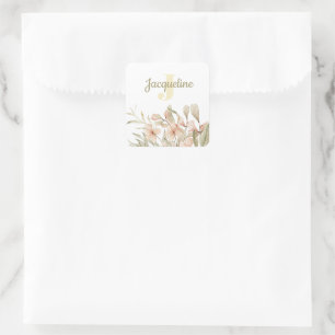 Monogramm Pastell Babyrosa Himmel Baby Blumen Desi Quadratischer Aufkleber