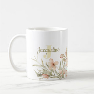 Monogramm Pastell Babyrosa Himmel Baby Blumendesig Kaffeetasse
