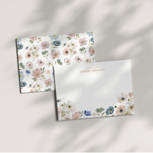 Monogramm Pastell-Blumen-Aquarell-Wildblumen Mitteilungskarte