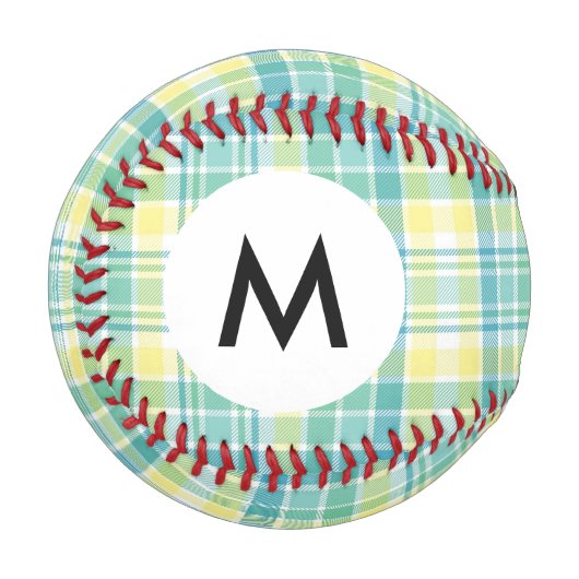 Monogramm Pastell Kariert Baseball (Vorderseite Links)