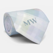 Monogramm Pastell Karo Tartan Puderblau Creme Krawatte (Gerollt)