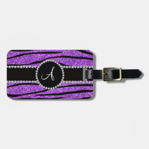 Monogramm Pastell lila Glitzer Zebrastreifen Gepäckanhänger