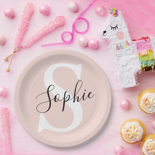 Monogramm Pastell mit Personalisiertem modernen Na Pappteller (Party)