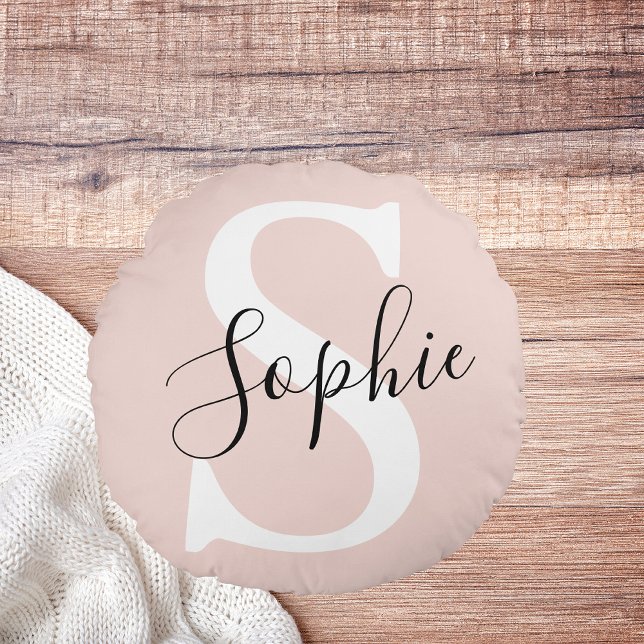 Monogramm Pastell mit Personalisiertem modernen Na Rundes Kissen (Von Creator hochgeladen)