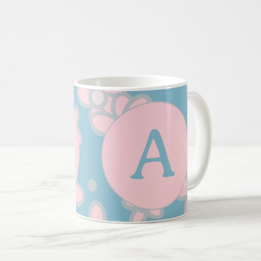 Monogramm Pastell Retro Kaffeetasse (VorderseiteRechts)