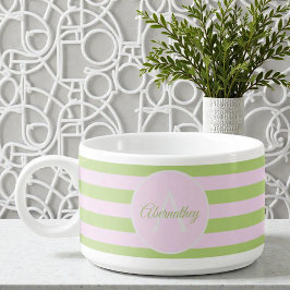 Monogramm Pastell Rosa grüner Streifen Kleine Suppentasse