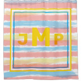 Monogramm Pastellfarben Rosa Gelbe Streifen Duschvorhang (Vorderseite)
