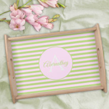 Monogramm Pastellfarben Rosa, grüner Streifen