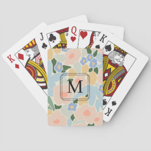Monogramm Pastellrosa Hellblau Blumenmuster Spielkarten