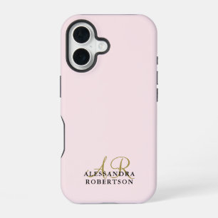Monogramm Pastellrosa Minimalist Gold Schwarz Eleg iPhone 16 Hülle