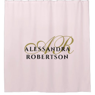 Monogramm Pastellrosa Minimalist Gold Schwarz Styl Duschvorhang