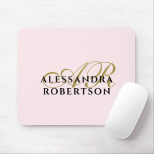 Monogramm Pastellrosa Stilvoll Gold Schwarz Minima Mousepad
