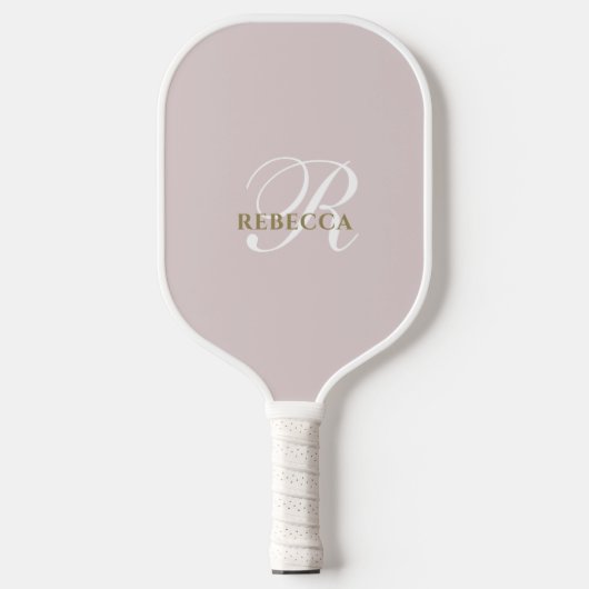 Monogramm Pastellrot Rosa Weißgold Minimalistin Pickleball Schläger (Vorderseite)