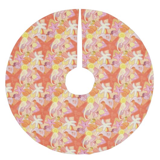 Monogramm-Pastellseegeschöpfe Polyester Weihnachtsbaumdecke (Vorderseite)