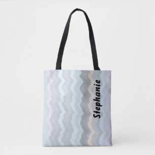 Monogramm Pastellstreifen Wellen Blau-Graulavene Tasche