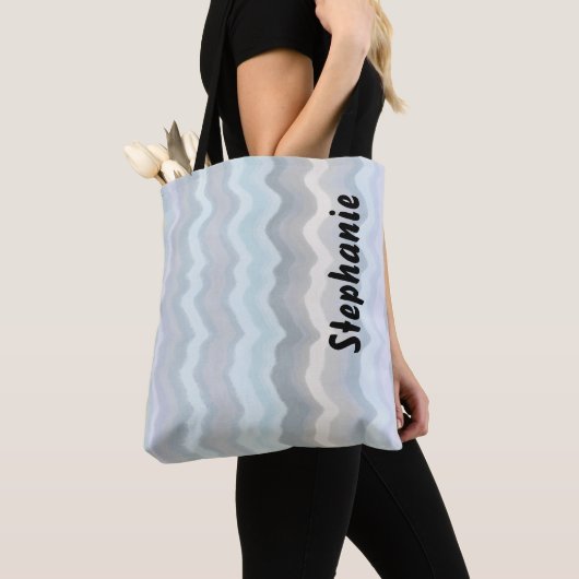 Monogramm Pastellstreifen Wellen Blau-Graulavene Tasche (Von Nahem)