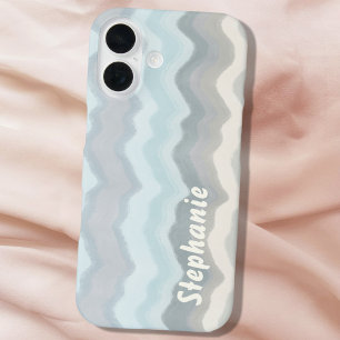 Monogramm Pastellwellen Streifen blau aquamarin gr iPhone 16 Hülle