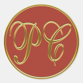 Monogramm-PC in 3D-Gold 2 Runder Aufkleber