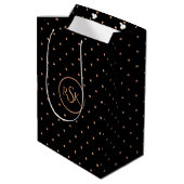 Monogramm Peach & Black Polka Dots Mittlere Geschenktüte (Rückseite Schrägansicht)