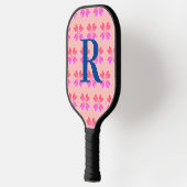 Monogramm Peach Pink Retro Pickleball Schläger (Links)