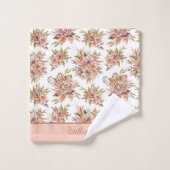 Monogramm Peach Red Brown Green Floral Badhandtuch Set (Waschlappen)