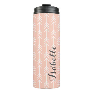 Monogramm Peach und Gray Arrows Thermosbecher