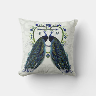Monogramm PEACOCK HEART Hochzeitsjubiläum Maßanfer Kissen