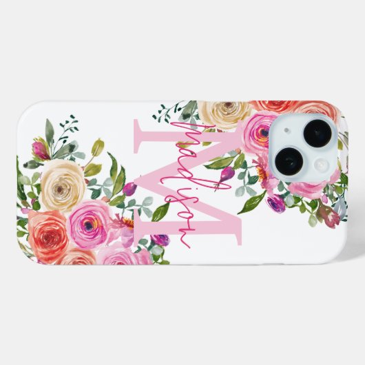 Monogramm | Personalisiere | Aquarell | Floral Case-Mate iPhone Hülle (Rückseite (Horizontal))