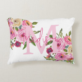 Monogramm | Personalisiere | Aquarell | Floral Dekokissen