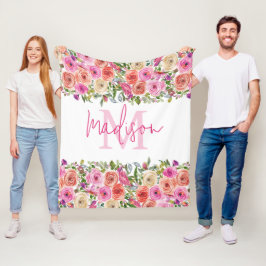 Monogramm | Personalisiere | Aquarell | Floral Fleecedecke