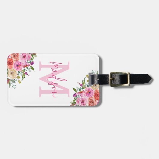 Monogramm | Personalisiere | Aquarell | Floral Gepäckanhänger (Vorderseite horizontal)