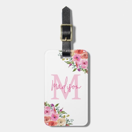 Monogramm | Personalisiere | Aquarell | Floral Gepäckanhänger (Vorderseite vertikal)