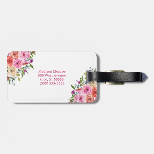 Monogramm | Personalisiere | Aquarell | Floral Gepäckanhänger (Rückseite horizontal)