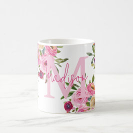 Monogramm | Personalisiere | Aquarell | Floral Kaffeetasse