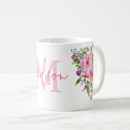 Monogramm | Personalisiere | Aquarell | Floral Kaffeetasse
