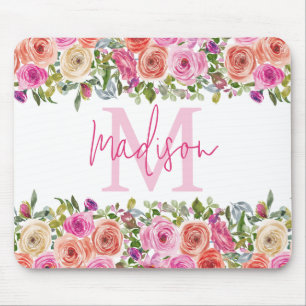 Monogramm Personalisiere Aquarell Floral Mousepad