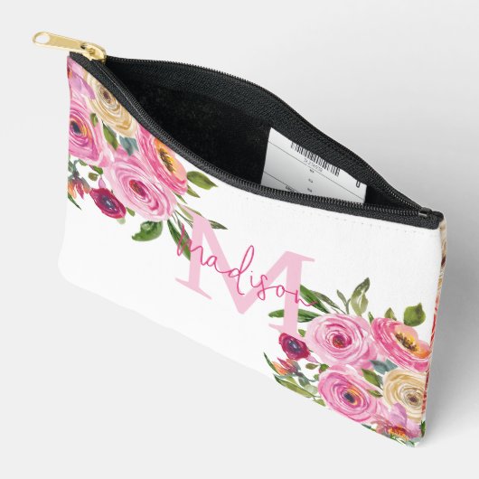 Monogramm | Personalisiere | Aquarell | Floral Zubehörtasche (Offen)