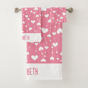 Monogramm Personalisieren Rosa Weiße Herzen Badhandtuch Set