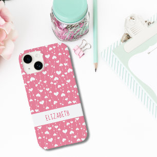 Monogramm Personalisieren Rosa Weiße Herzen Weibli Case-Mate iPhone 14 Hülle