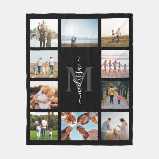 Monogramm Personalisiert 10 FotoCollage Fleecedecke (Vorderseite)