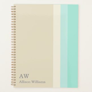 Monogramm Personalisiert Beige und Aquablau Planer