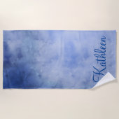 Monogramm Personalisiert Blau und Weiß Strandtuch (Vorderseite)