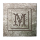 Monogramm Personalisiert-brauner Stone-Look rustik Fliese (Vorderseite)