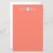 Monogramm personalisiert Coral White Name Briefpapier (Vorne/Hinten)