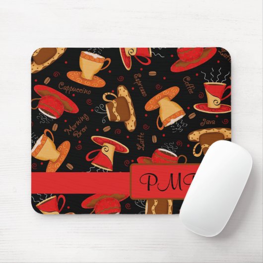 Monogramm Personalisiert für Red & Black Coffee Cu Mousepad (Mit Mouse)