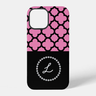 Monogramm Personalisiert Monogramm Pink Black Diam iPhone 12 Hülle